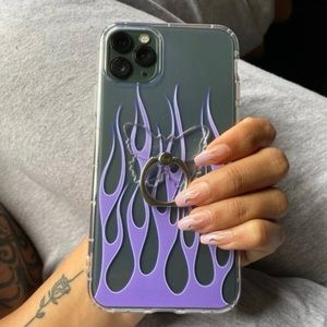 White purple lavender flame press on nails